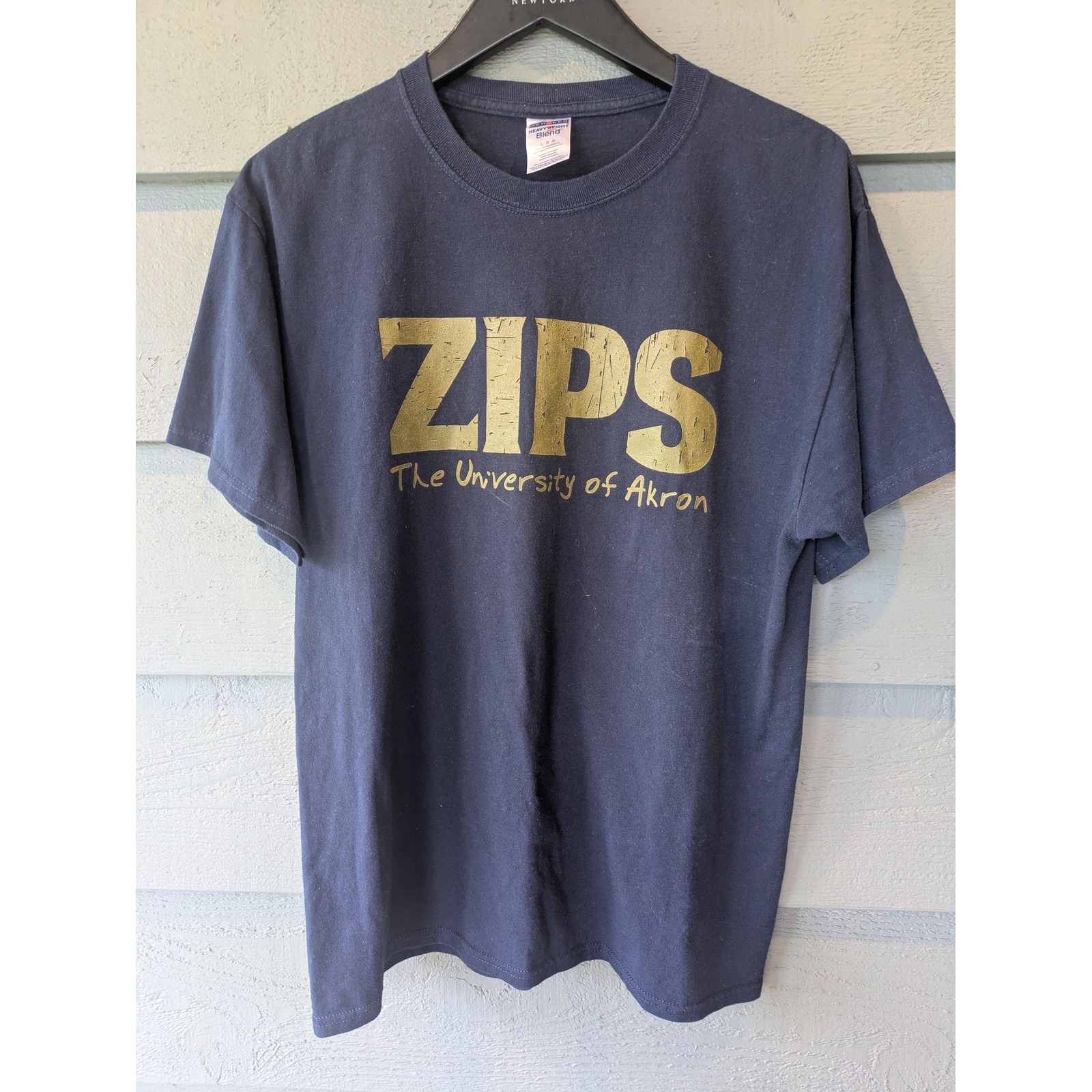Akron Zips Shirt Mens Large Blue Ncaa Football Jerzees Graphic Tee Top